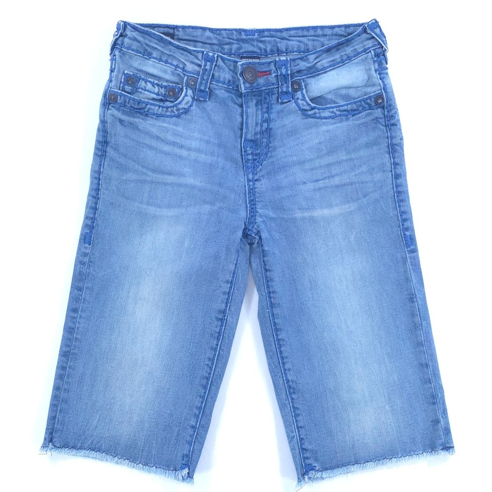True Religion Boys Denim Shorts Geno 10 Blue Light Wash Raw Hem Stretch Designer